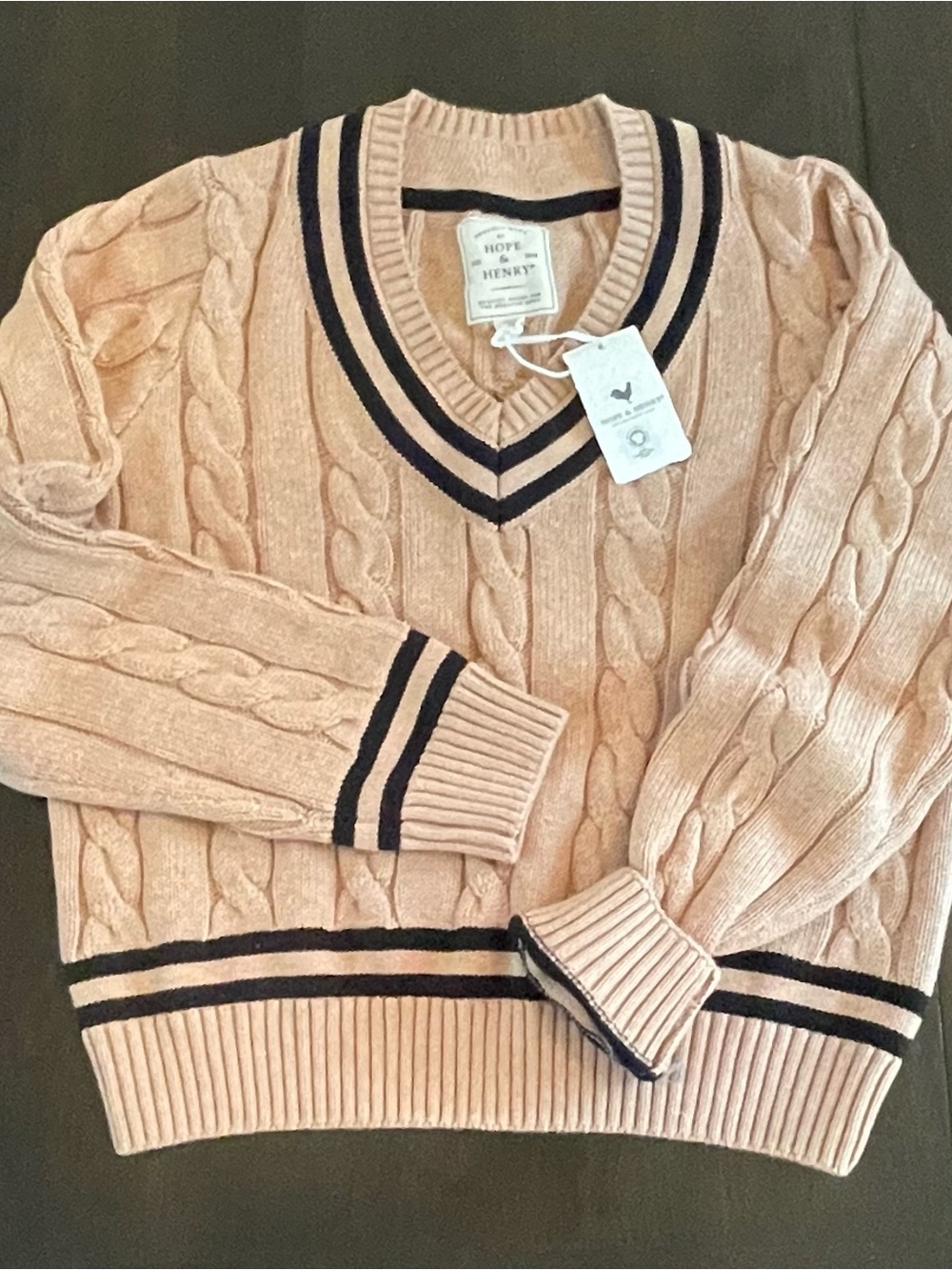 NWT Hope and Henry Cable Knit V-Neck Sweater